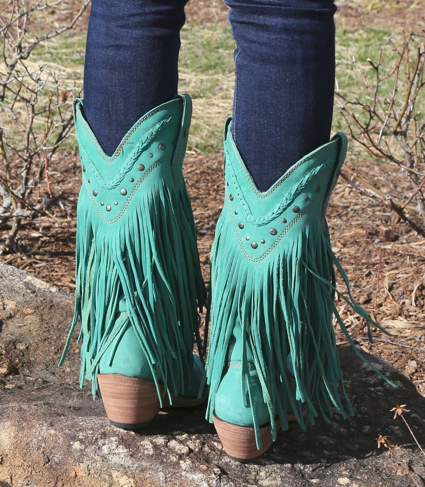 turquoise booties with fringe