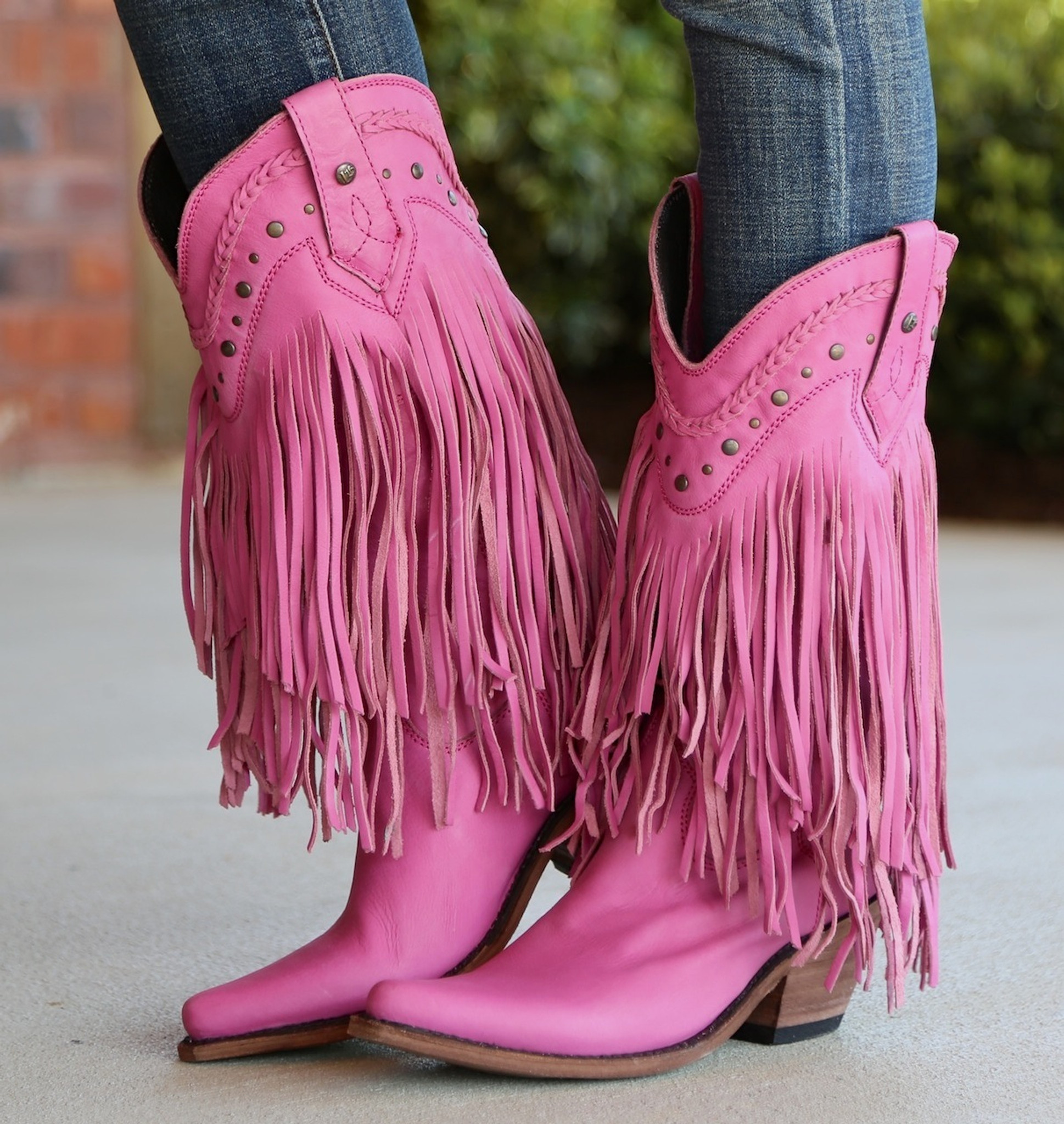 pink fringe boots
