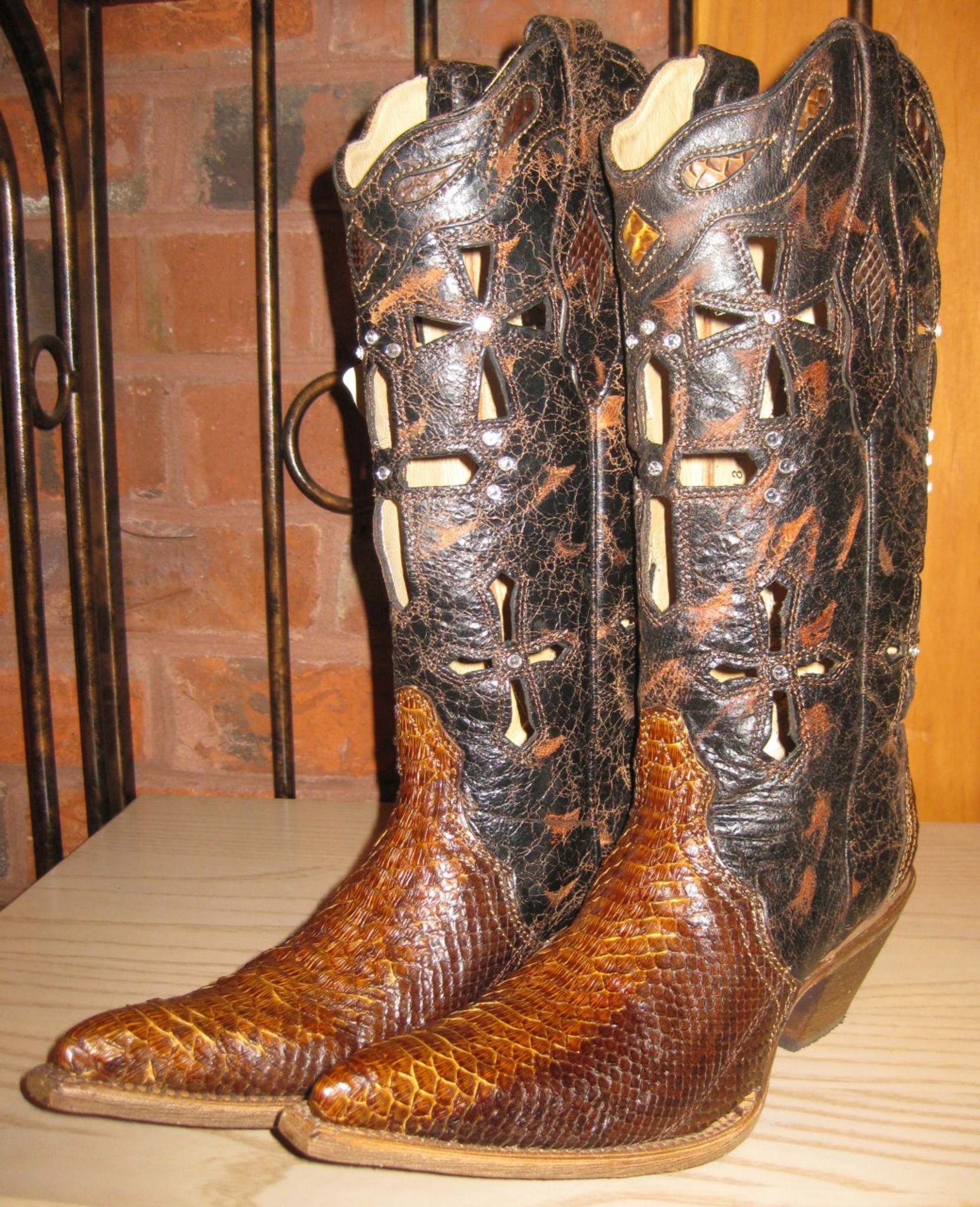 CORRAL Musgo Python Snakeskin Brown Leather Cross Womens Cowboy Boots 6 ...