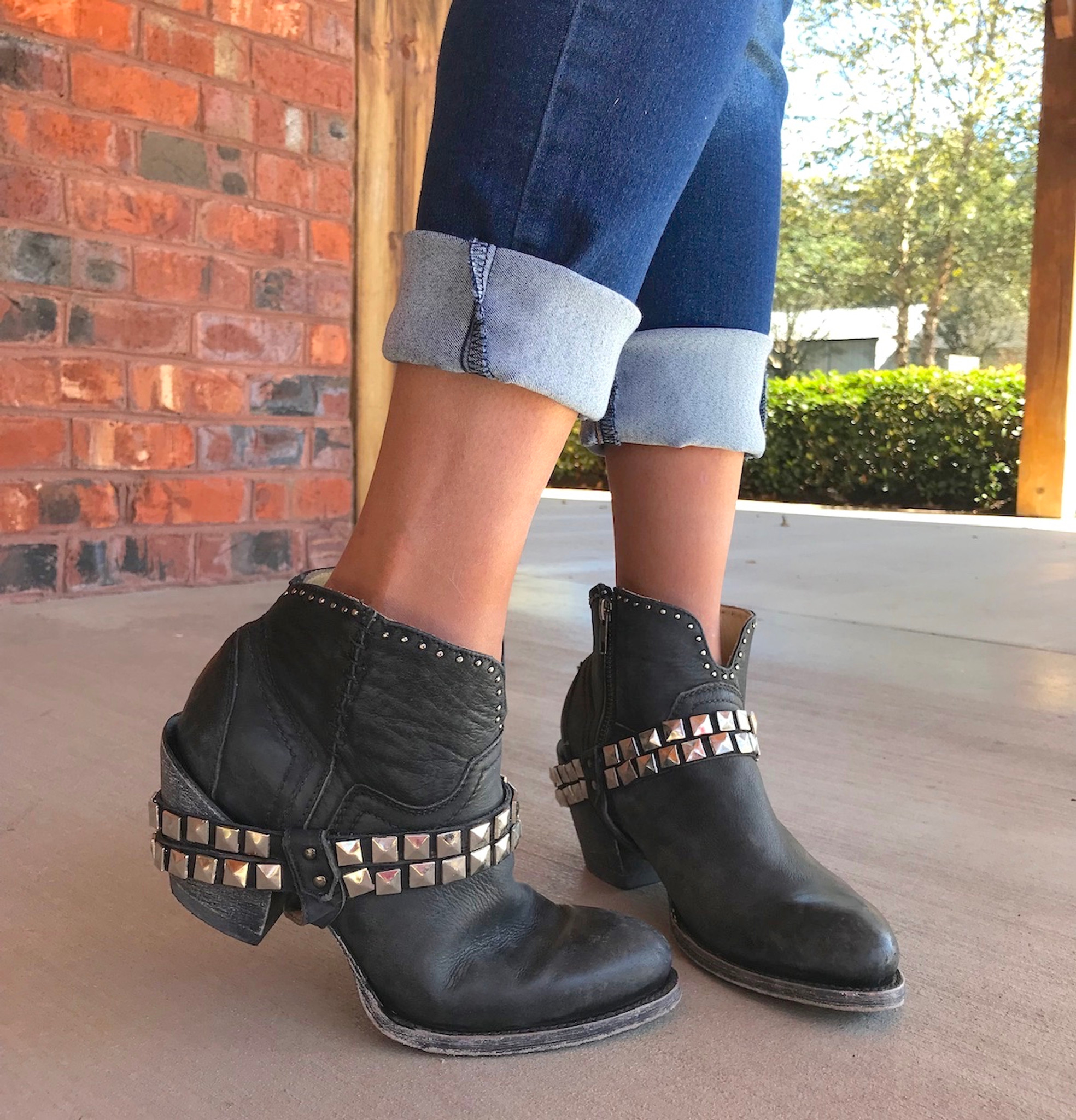 black boots with black studs