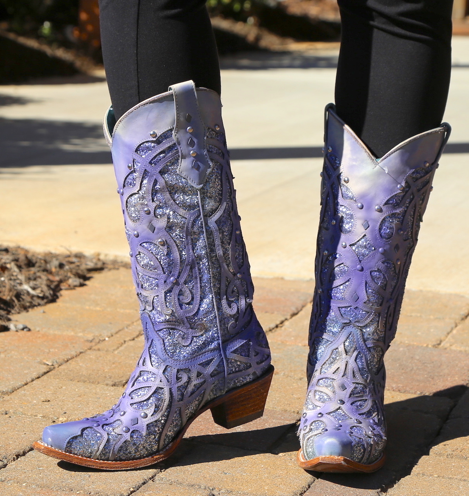 purple and white cowboy boots