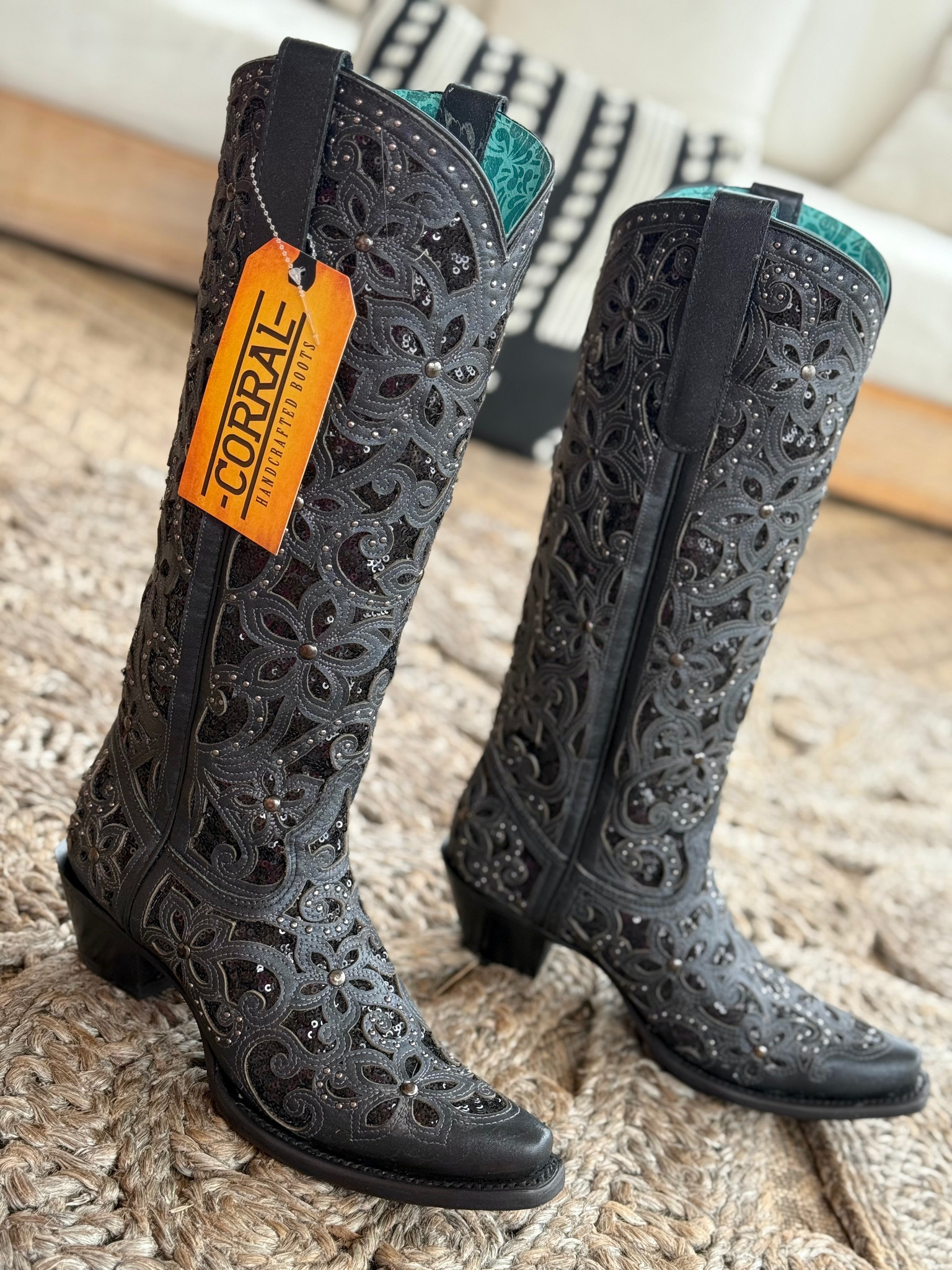 Corral Boots High Top Western Boots Corral Black Full Inlay And