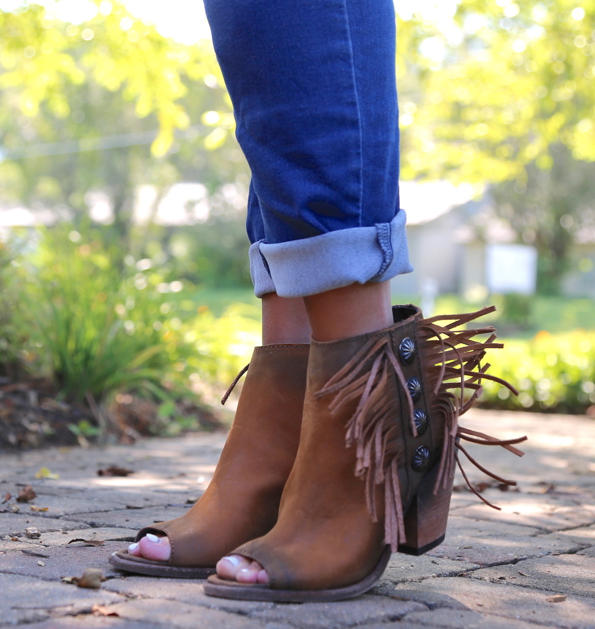fringe peep toe booties