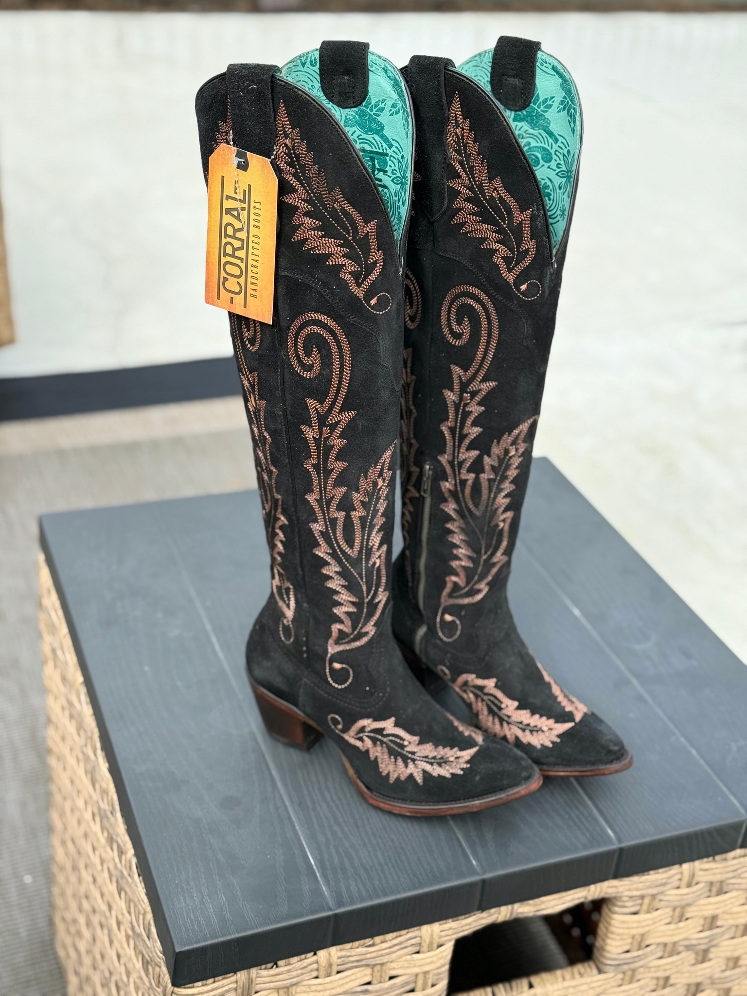 Corral Black Suede Embroidery Tall Top A4404