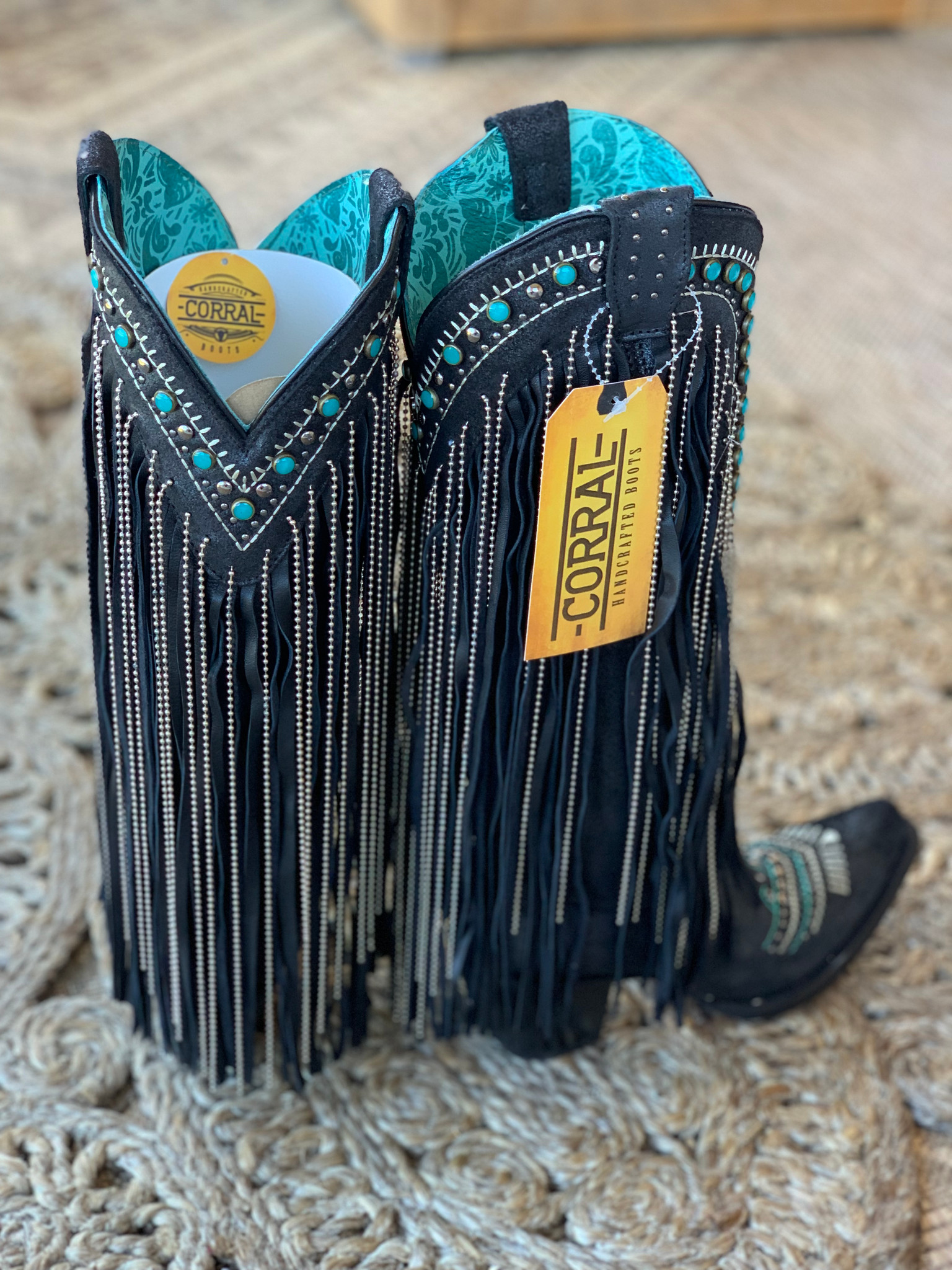 Corral Black Embroidery Crystal Eagle Lamb Fringe C4087 Corral Black Embroidery Crystal Eagle Lamb Fringe C4087