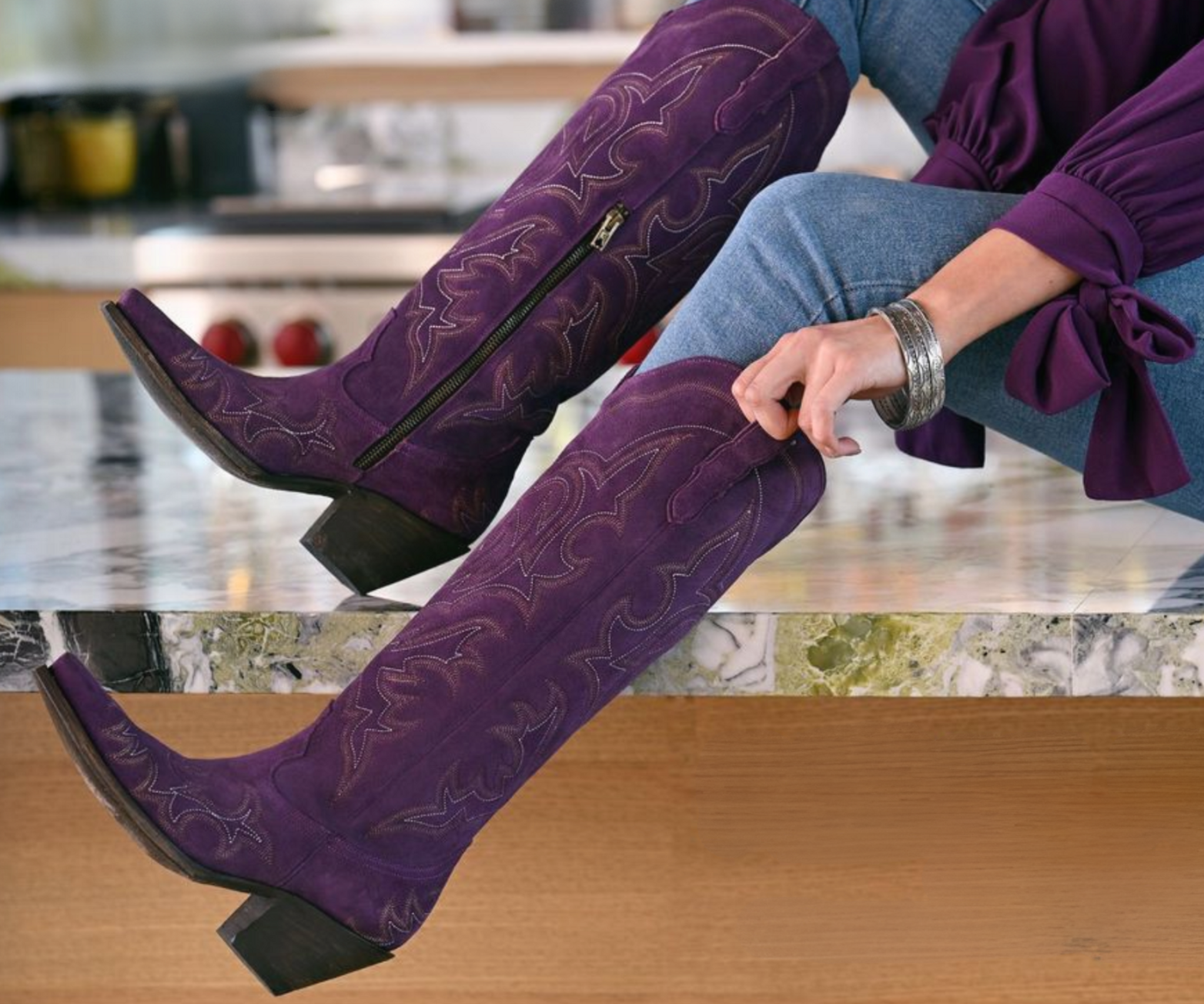 【WONDER WONDER】Reveal vintage belt suede 3cm middle boots Yippee by Old Gringo Adelicia Suede Purple YL638-3