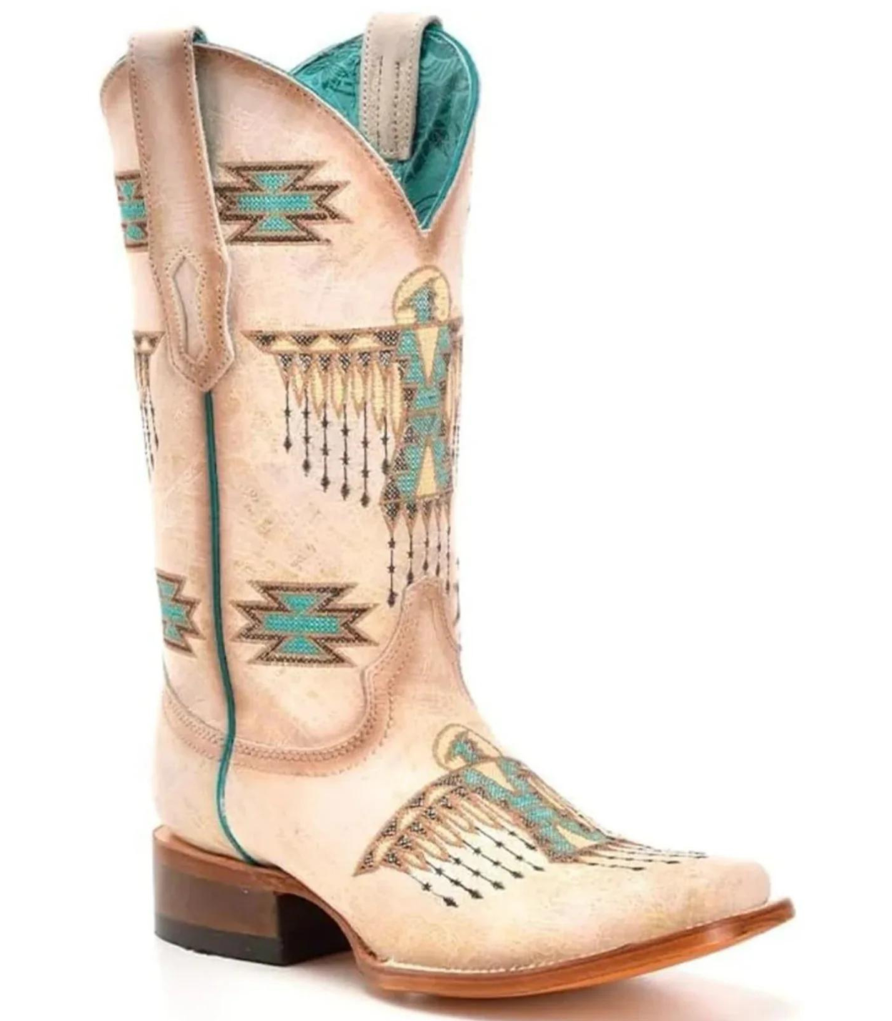 Corral White Turquoise Embroidery Square Toe Z5219