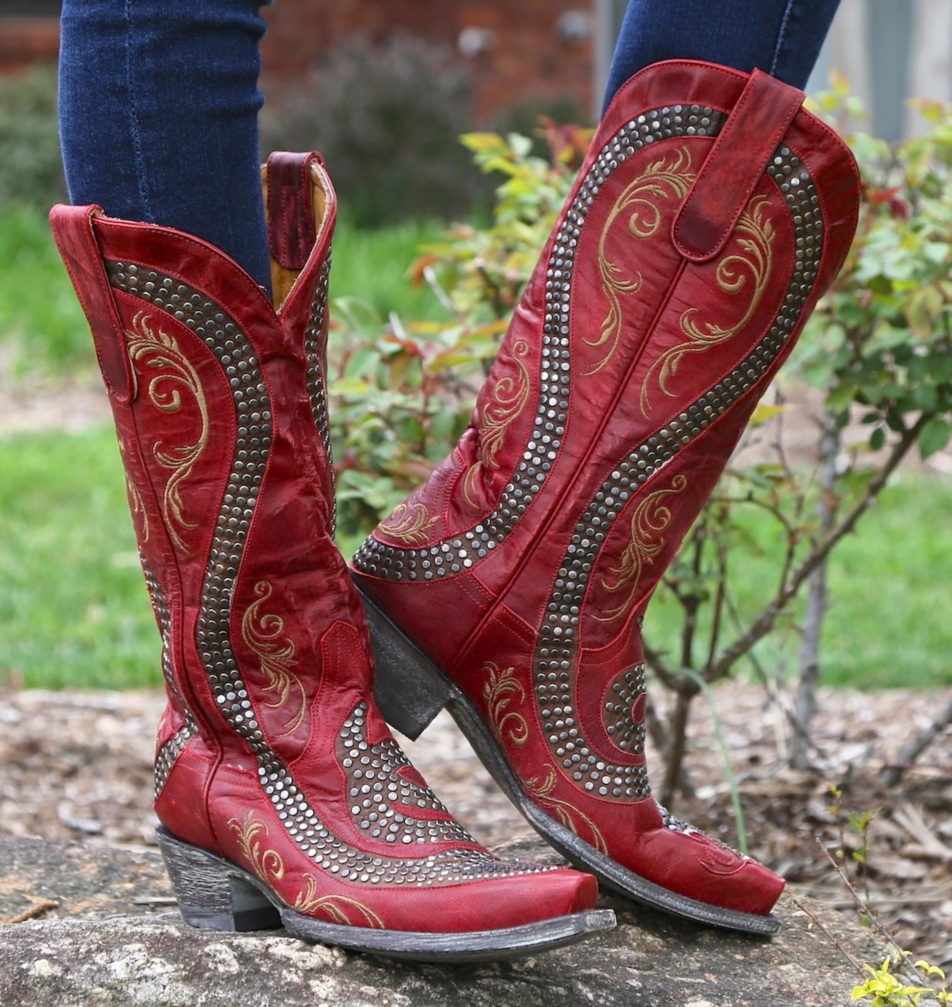 tall red cowboy boots