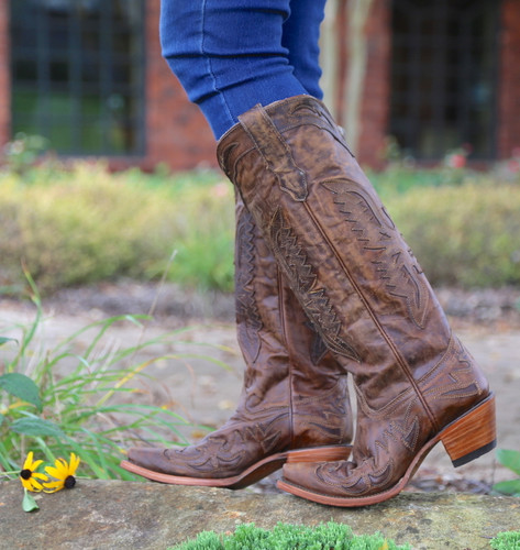 Corral Vintage Brown Tall Eagle Overlay Boots R2295 Walk