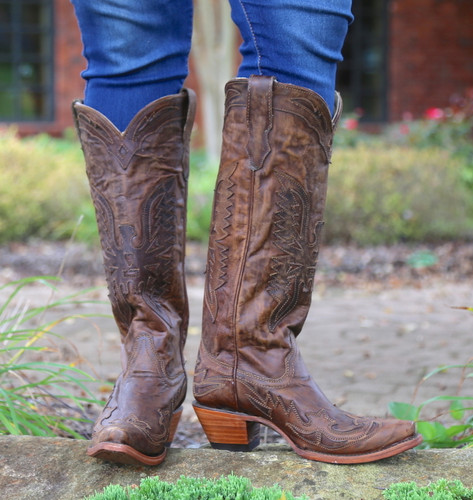 Corral Vintage Brown Tall Eagle Overlay Boots R2295 Side