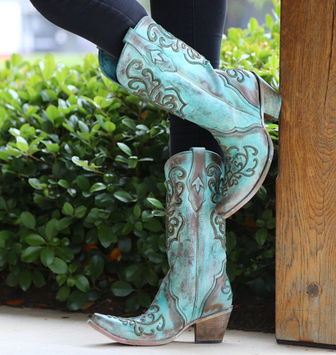 Corral Tan Turquoise Cord Stitch Boots C2990 