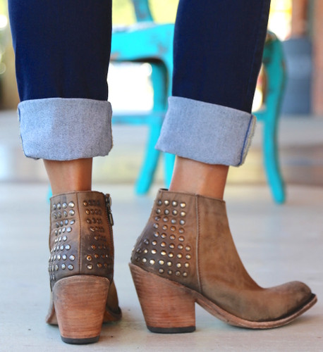 Liberty Black America Tan Distressed Studded Boot LB71236 Heel