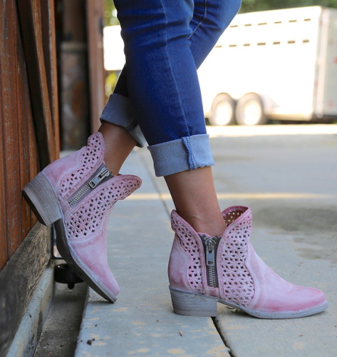 Corral Pink Cutout Shortie Boots Q5062 Zipper