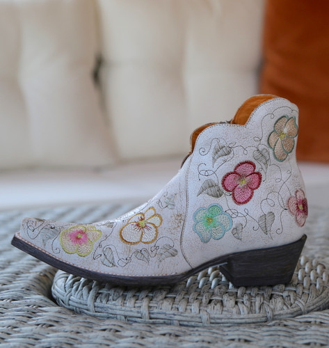 Old Gringo Pansy White Crackle Boot SHL2980-5 Embroidery