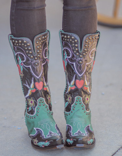 Double D by Old Gringo Midnight Cowboy Turquoise Black Boots DDL058-1 Image