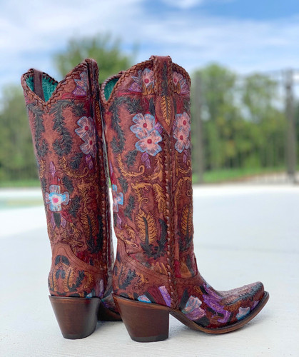 Corral Honey Tooled Tall Top Boots A4003 Heel