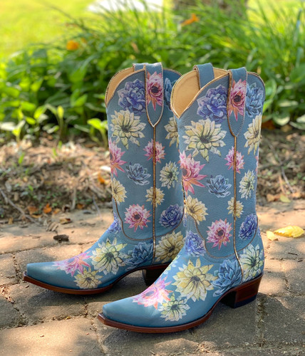 Yippee by Old Gringo Saguaro Flower Crackled Blue YL407-1 Live Shot