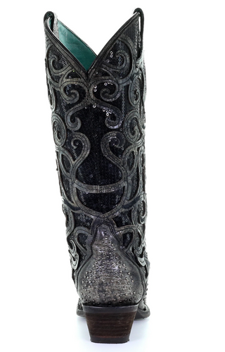 Corral Black Overlay and Full Studs Vamp Boots C3446 Heel