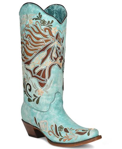 Corral Aqua Horse Inlay Embroidery Iridescent Boots A4372 Picture