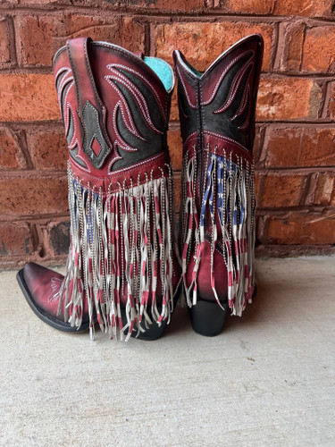 Corral Red Blue Inlay Embroidery Stars Stripes Fringe Boots C4015 Photo