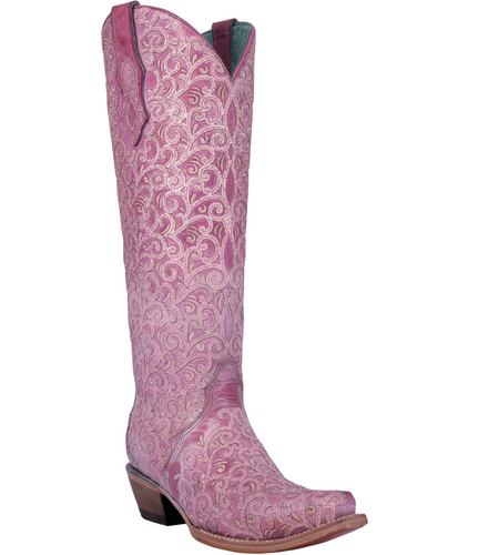 Corral Pink Glitter Overlay Embroidery Triad Cowgirl Boots C4071 Picture