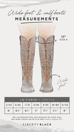 Liberty Black Aretha Wide Calf Boots Size Chart