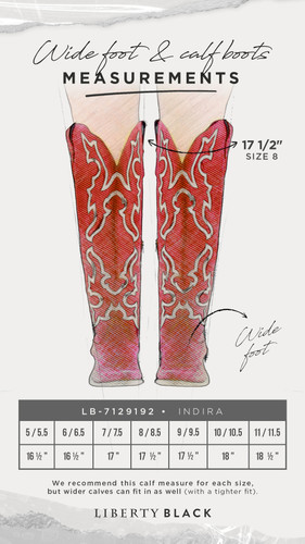 Liberty Black Indira Wide Calf Boot Size Chart