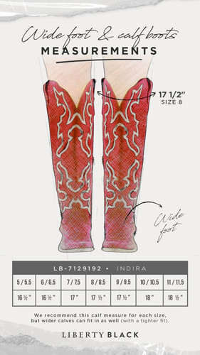 Liberty Black Indira Wide Calf Boots Size Chart