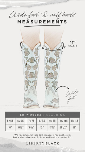 Liberty Black Claudina Wide Calf Boots Size Chart