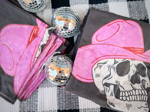 Cowgirl Skull Pepper Pink Tee Image