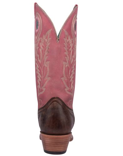 Corral Brown Pink Embroidery Pull Holes Square Toe Boots A4459 Heel