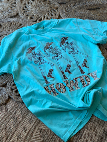 Howdy Cowboy Leopard Skeletons Tee Chalky Mint Image