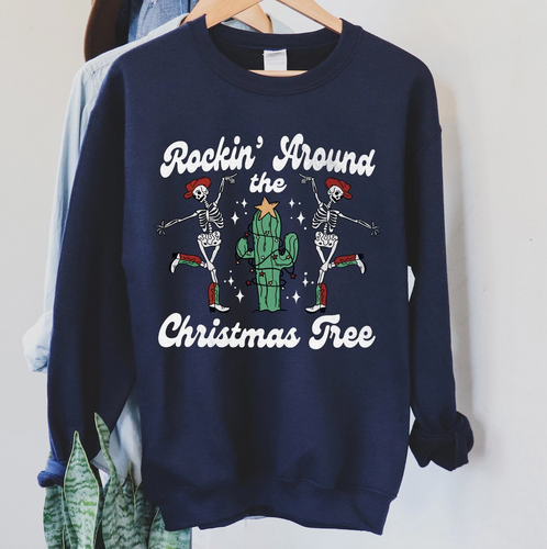 Rockin' Around the Christmas Tree Skeletons Sweatshirt Navy Picture