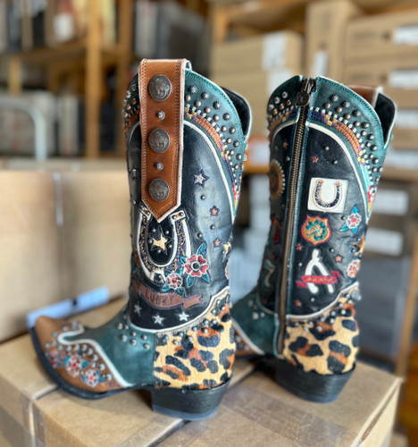 Double D by Old Gringo Lucky You Black Teal Boots DDL1067-1 Heel