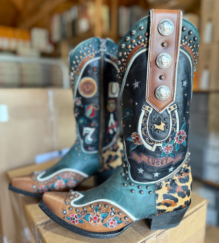 Double D by Old Gringo Lucky You Black Teal Boots DDL1067-1 Live Image