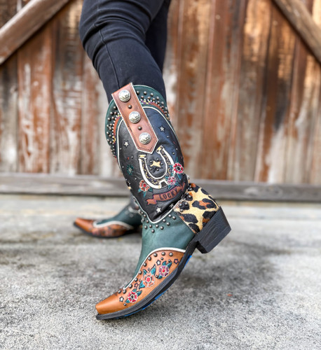 Double D by Old Gringo Lucky You Black Teal Boots DDL1067-1 Live Picture
