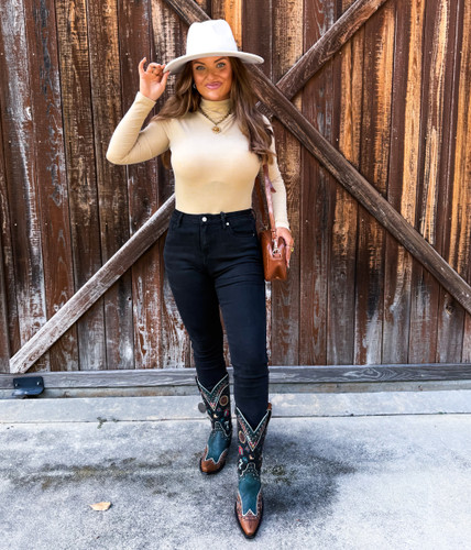 Double D by Old Gringo Lucky You Black Teal Boots DDL1067-1 Lifestyle