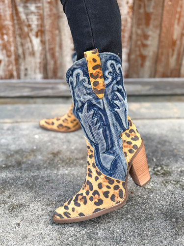 Dingo by Dan Post Tipsy Bootie Leopard Denim DI2247 Live Picture
