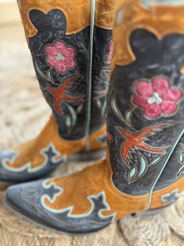 Old Gringo Golondrita Navy Buttercup Pink Turquoise Relaxed Fit Boots L179-17 Photo