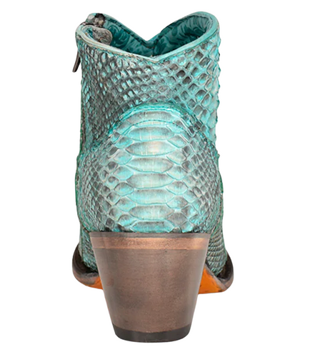 Corral Turquoise Python Zipper Bootie A4323 Heel
