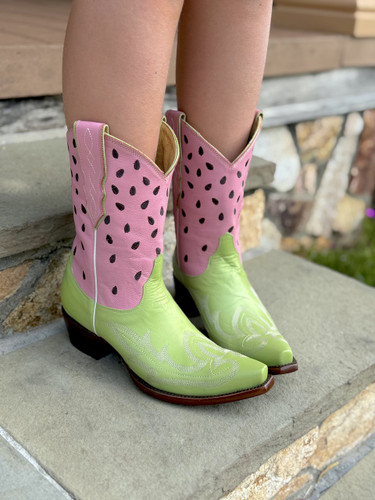 Yippee by Old Gringo Watermelon Moonshine Green Pink Boots YL688-1 Toe