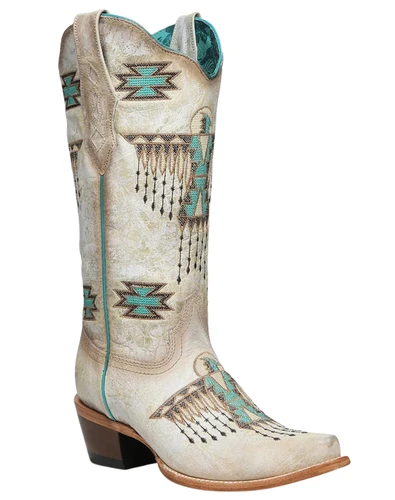 Corral White Turquoise Embroidery Snip Toe Thunderbird Cowgirl Boots Z5410 Image