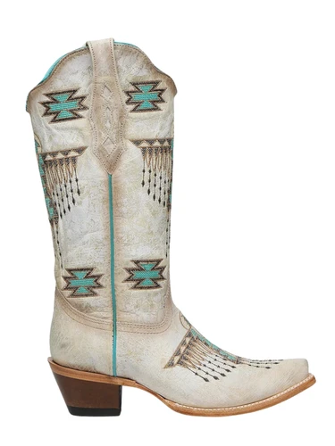 Corral White Turquoise Embroidery Snip Toe Thunderbird Cowgirl Boots Z5410 Photo