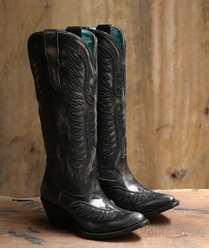 Corral Black Bone Embroidery J Toe Boots A4792 Picture