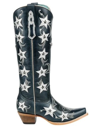 Corral Navy Blue Embroidery Star Stud Tall Top Boots Z5550 Photo
