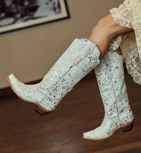 Corral Bone Hair Leather Silver Paint Splatter Boots Z5597 Picture
