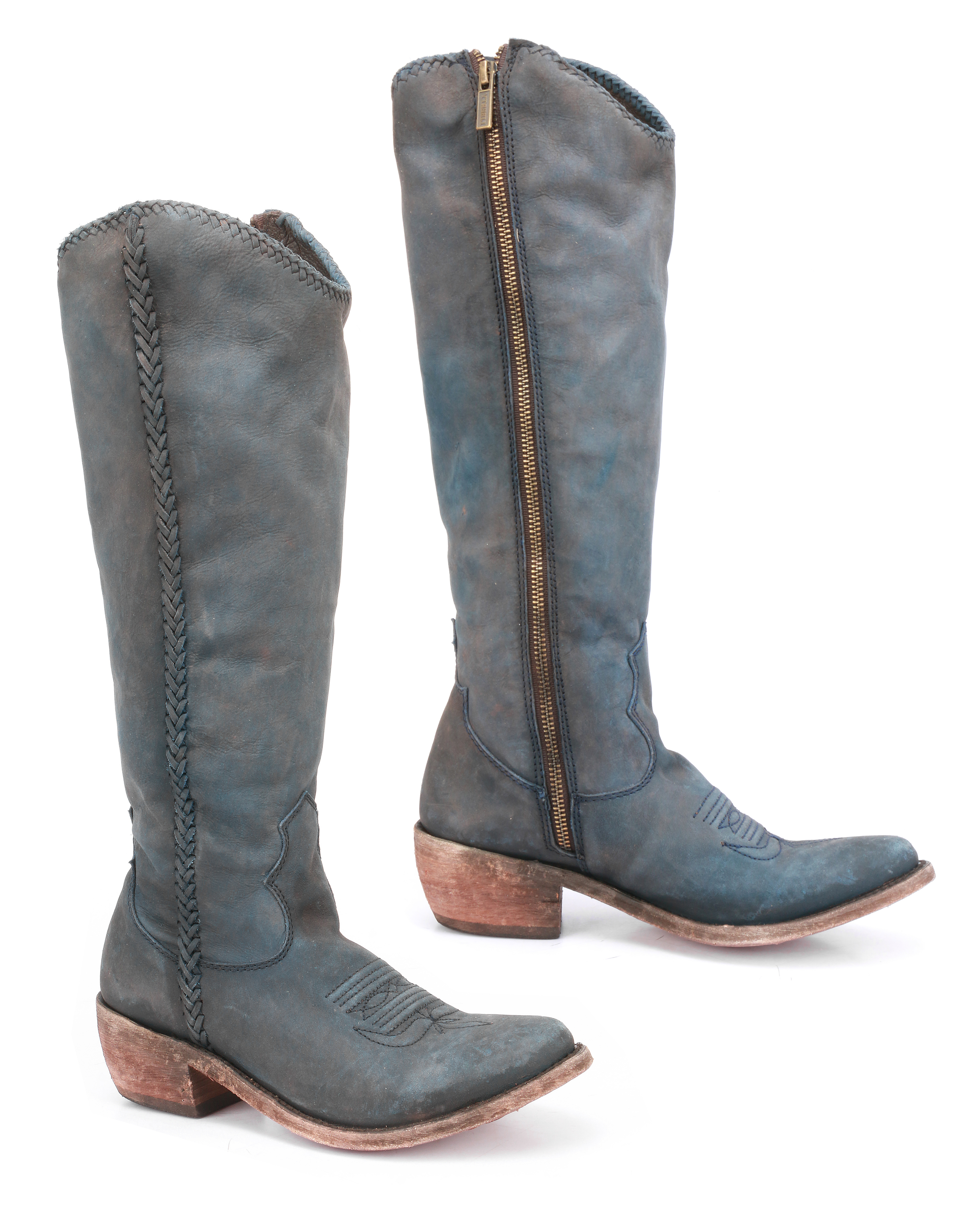 blue leather riding boots