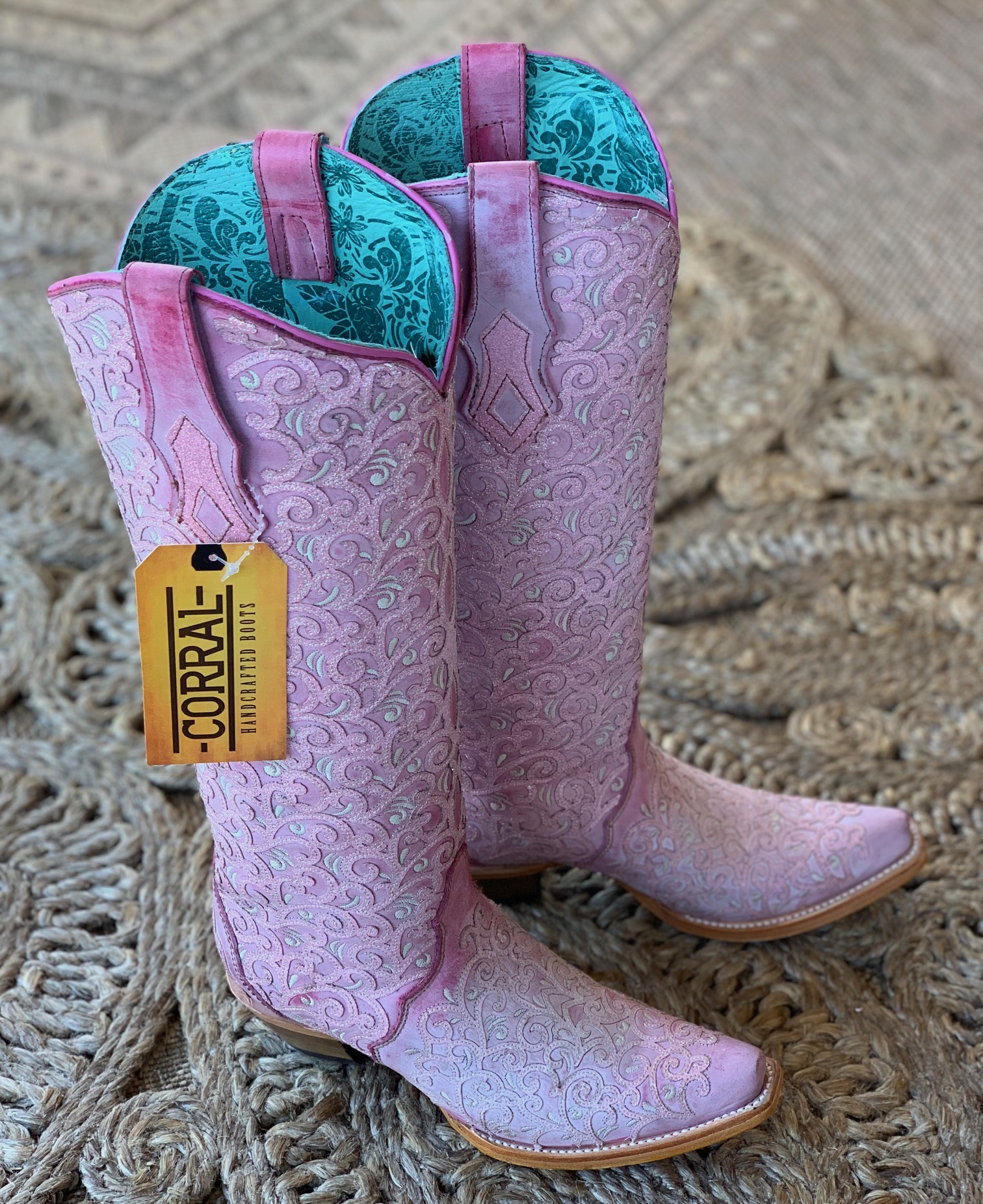 Corral Pink Glitter Overlay Embroidery Triad C4071