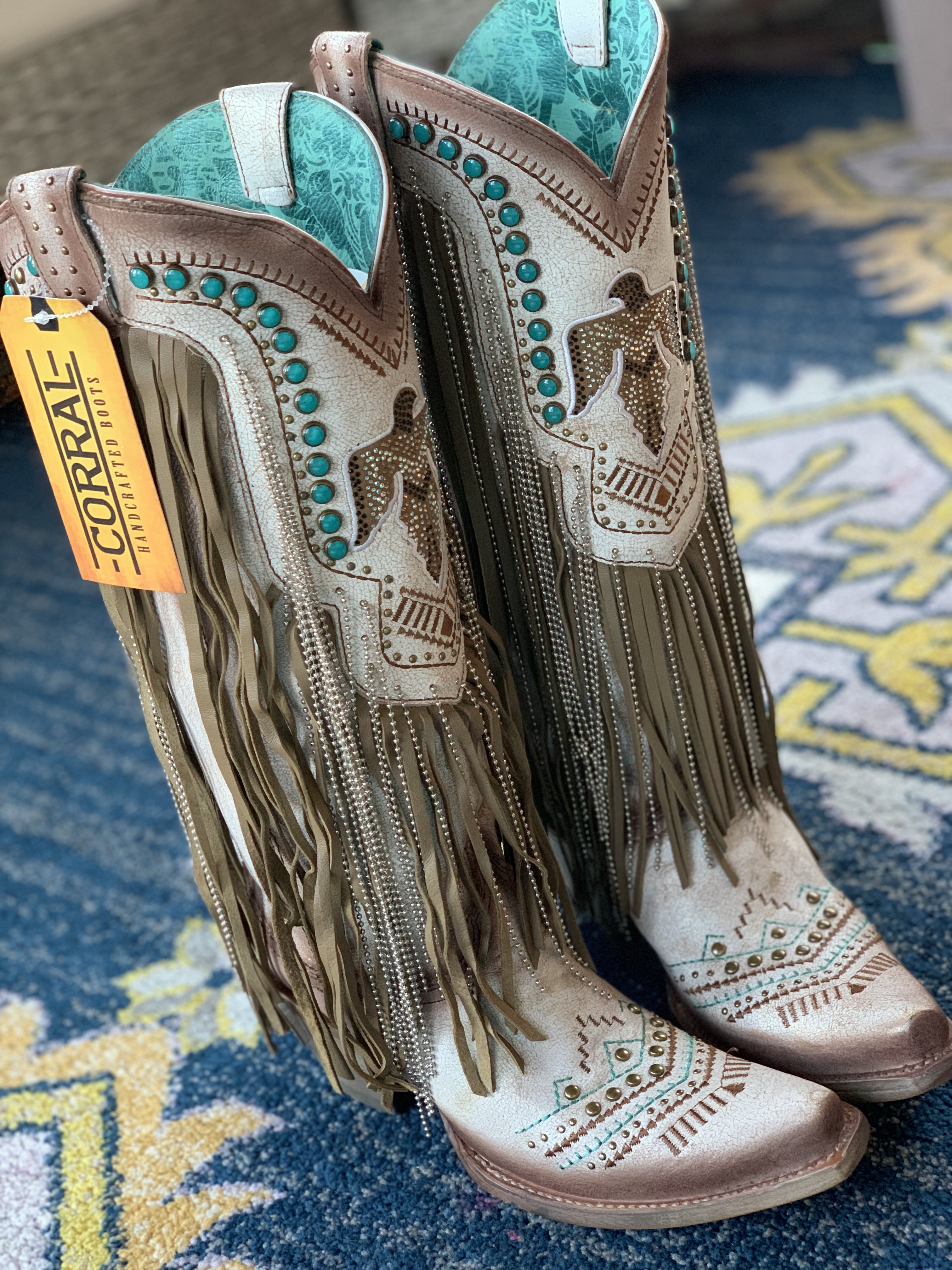 Corral Beige Embroidery Crystal Eagle Lamb Fringe C4088