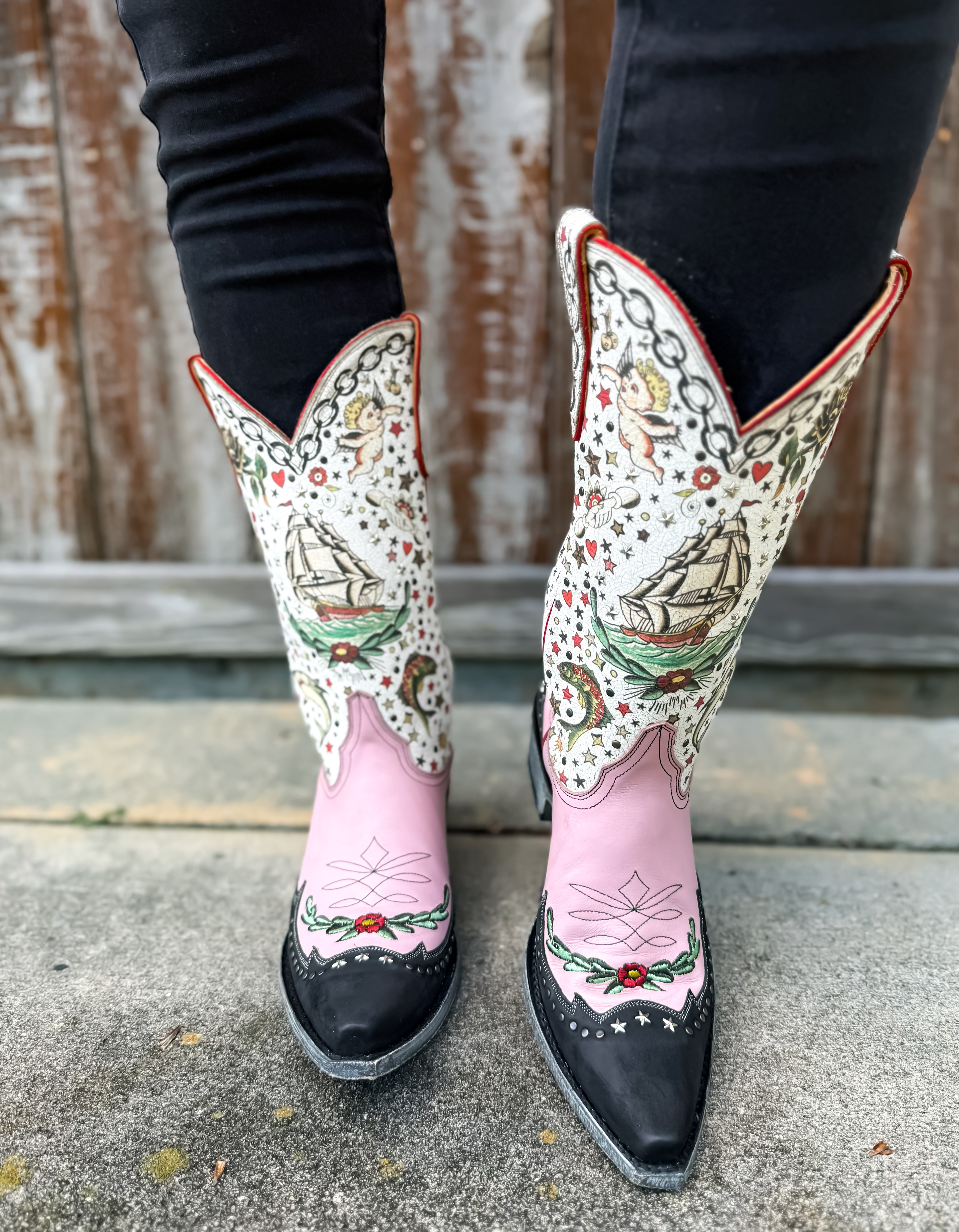 Old Gringo Marina Crackled White Pink L4072-1